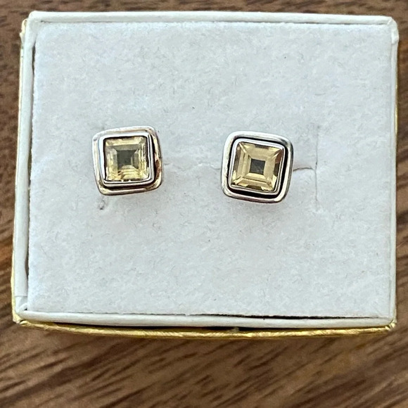 Jewelry - Vintage 925 Sterling Silver Citrine Gemstone Square Stud Earrings